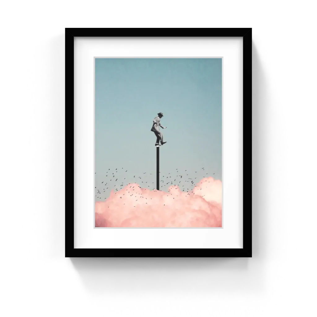 Balancing On One Leg Above The Clouds Art Print
