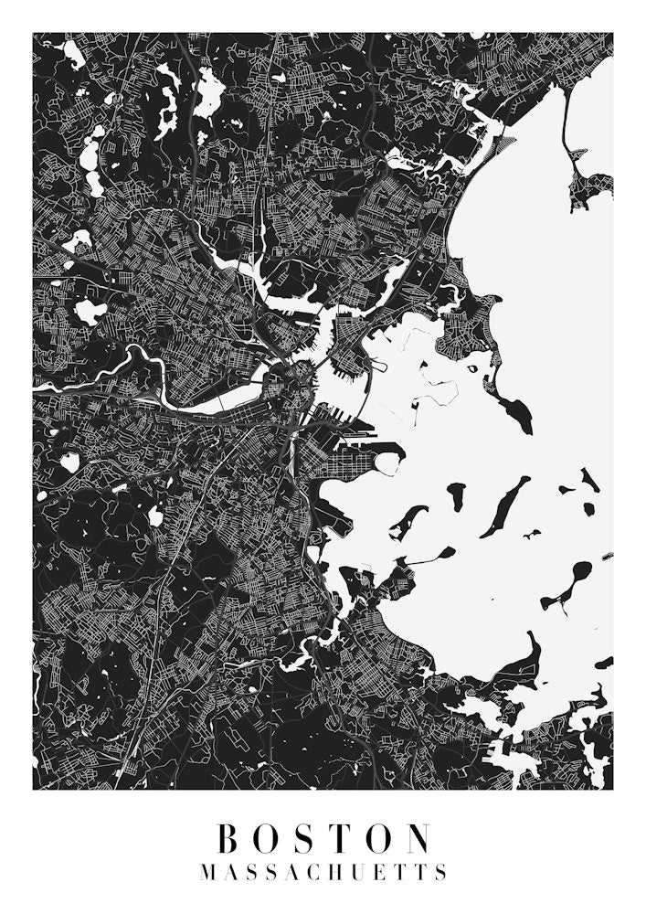 Boston Massachusetts Minimal Black Mono Street Map  Art Print