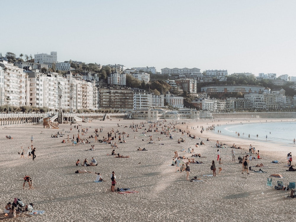 Beach Scene, Colour St Sebastian, Spain Art Print