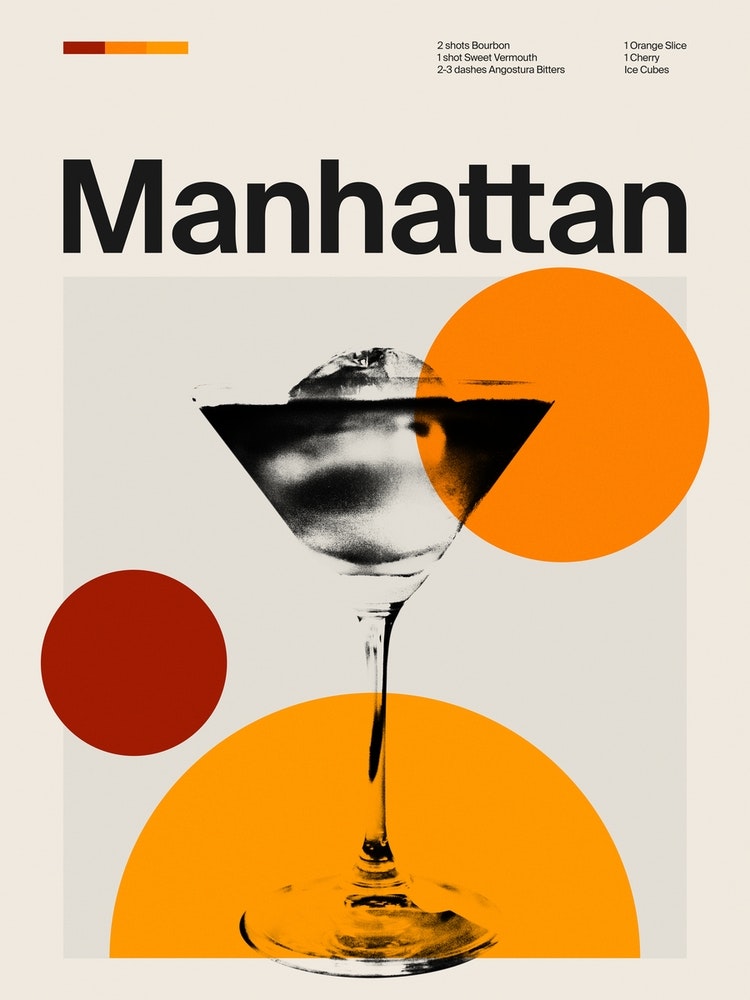 Mid Century Manhattan Cocktail Art Print