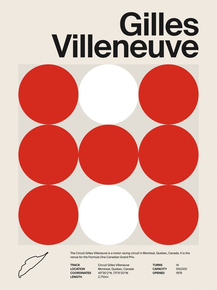 Mid Century Gilles Villeneuve F1 Art Print