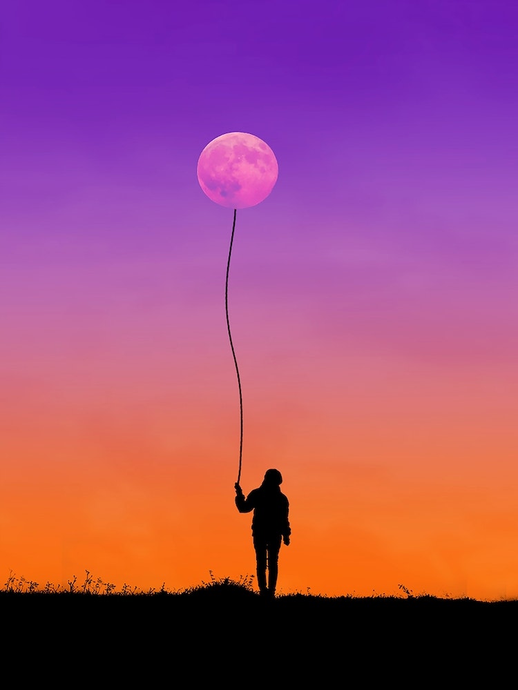 Abstract Moon Balloon Sunset Art Print