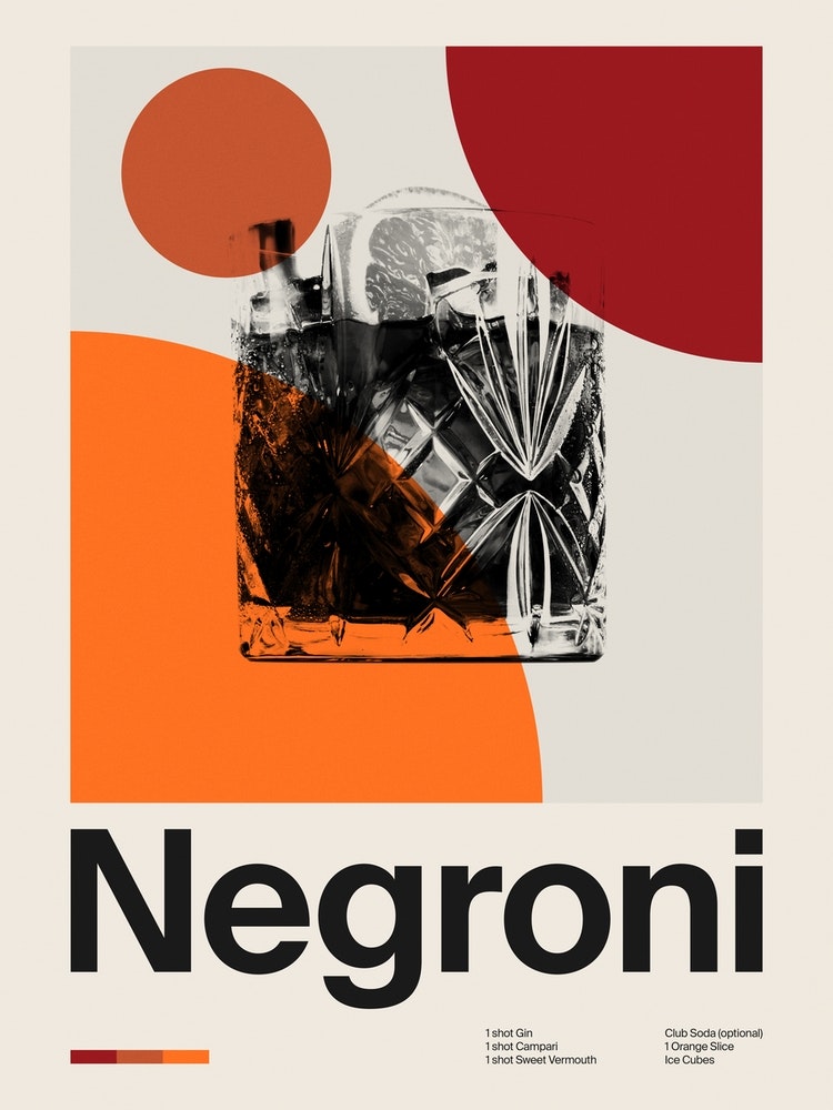 Mid Century Negroni Cocktail Art Print