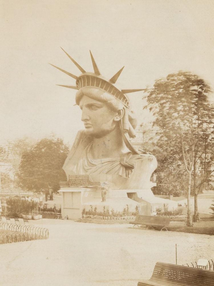 Head Of The Statue Of Liberty On Display In A Park In Paris, 1883 Art Print