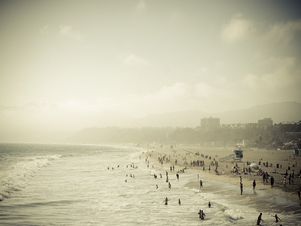 Crowded Santa Monica Beach Art Print