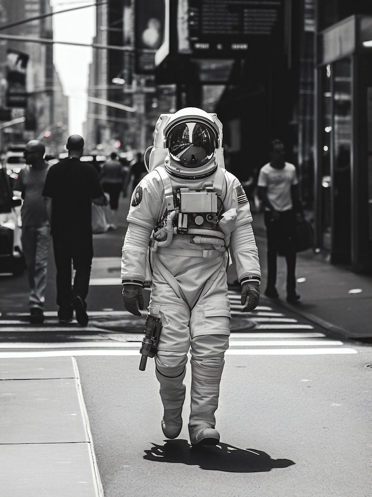 Astronaut In New York Black And White Photo Art Print