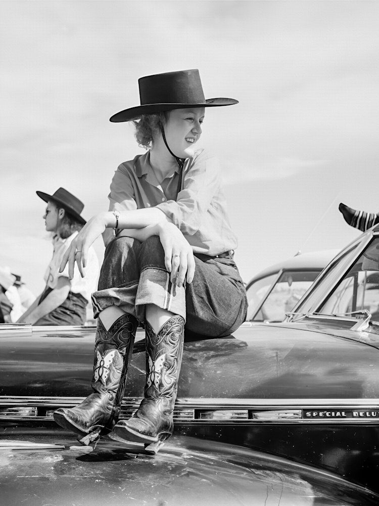 Cowgirl At The Rodeo, Western Aesthetic, Vintage Black and White Old Photo Art Print